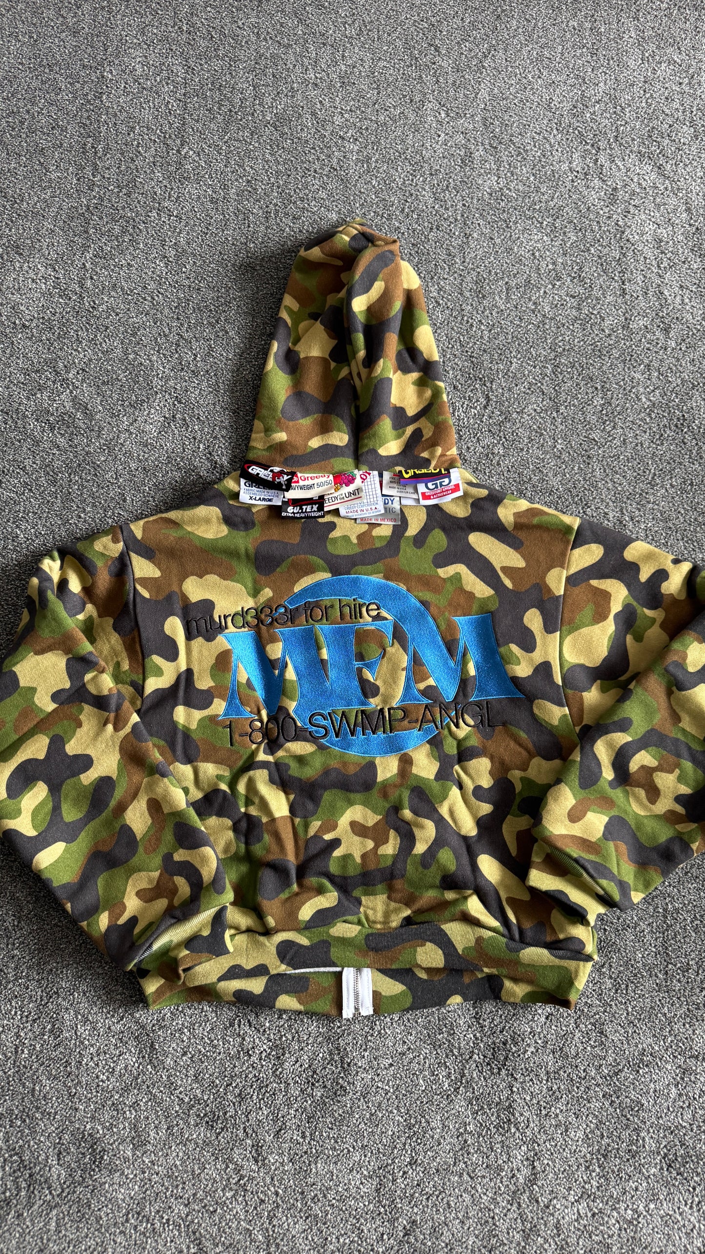 Murd333r fm x Greedy Unit Multi Tag Zip Up Camo