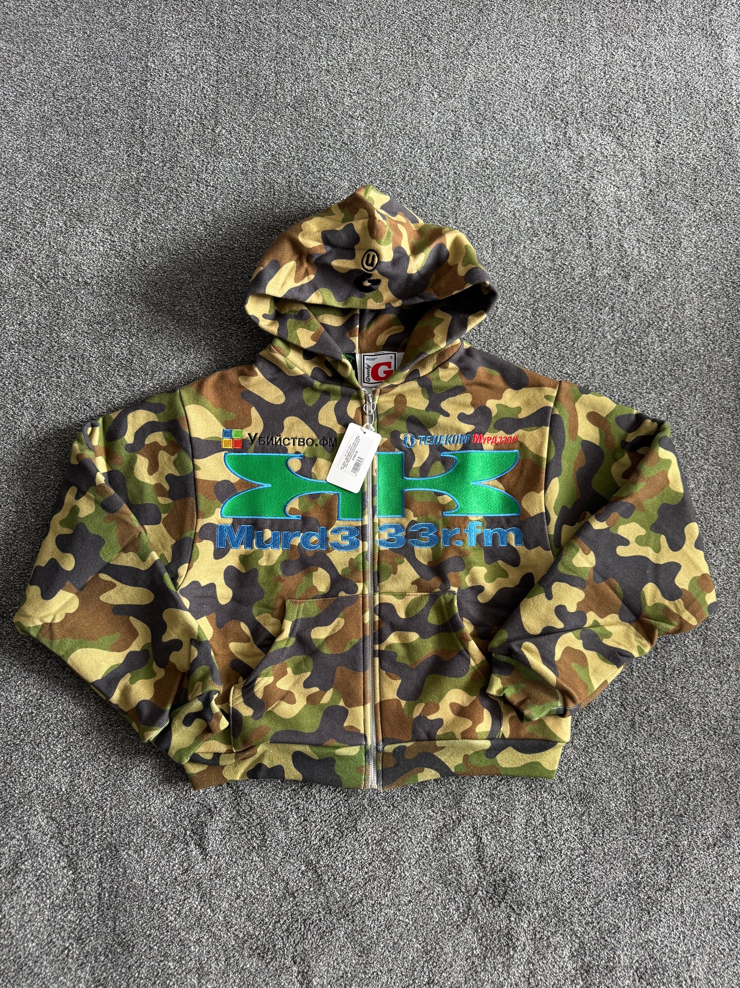 Murd333r fm x Greedy Unit Multi Tag Zip Up Camo
